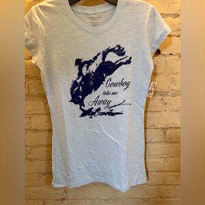 Equestrian Light Blue Graphic Preshrunk Cotton Slub Tee with Cowboy Print